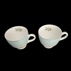 Vintage Barratts Delphatic Blue Floral English China Cups Set of 2